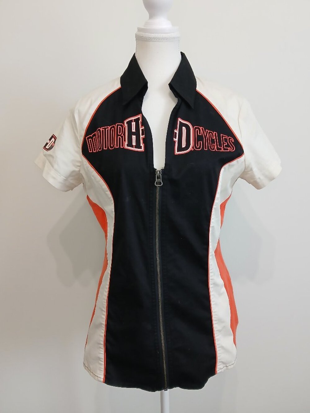 Harley Davidson Colorblocked Zip Front Mechanic/Garage Shirt M